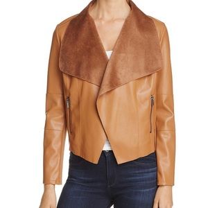 OOKIE & LALA Faux Leather Drape Jacket in Cognac